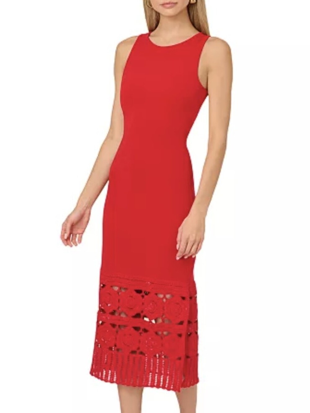 Adrianna Pappel Midi Dress Sleeveless Crochet Scarlett Red 8 NWT